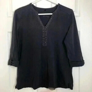 Olsen Europe  Tunic Shirt Dark Blue Rivets V-Neck Size 8